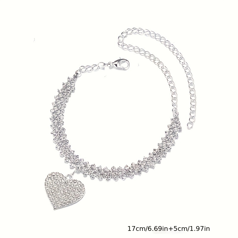 Rhinestone Heart & Rhombus Necklace Bracelet Set